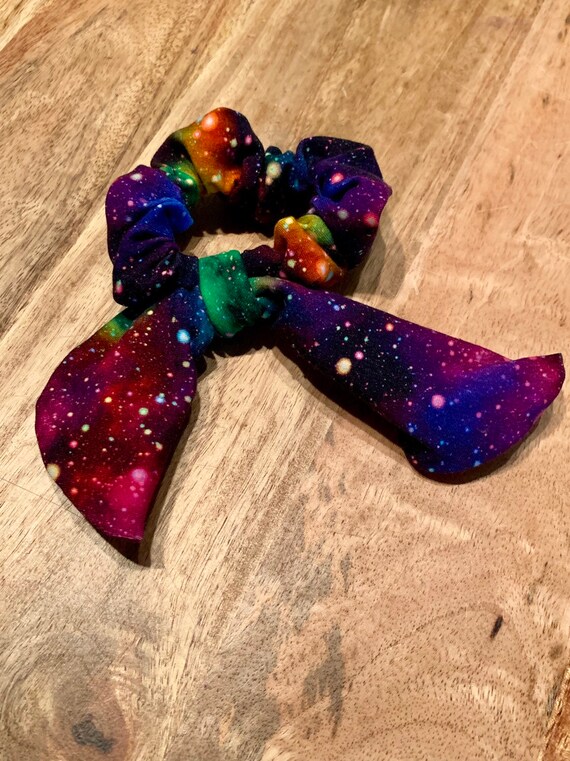 Rainbow Galaxy Bow Scrunchie Space Hair Tie Ponytail Etsy