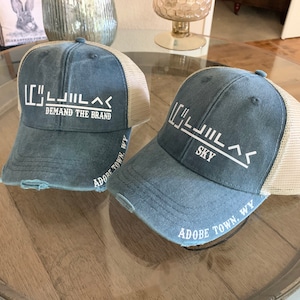 Custom BLM Mustang Horse Brand hat distressed trucker style cap with HMA
