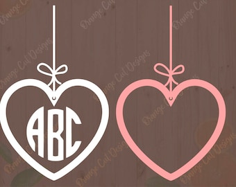 Hanging Heart Svg, Valentine's day Monogram Svg, Valentine cutfile, dxf, eps. Heart Monogram, valentine frame for Cricut and silhouette