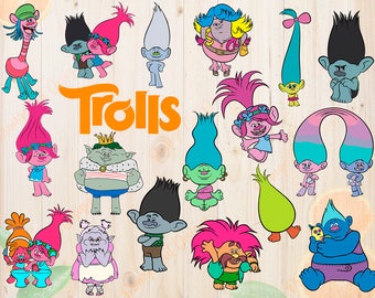Trolls Svg Characters, Trolls Cut files, Trolls Movie Dxf, Eps, Png files, Poppy & Branch svg for Cricut, Silhouette cameo, Trolls clipart