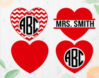 Heart Svg, Love Svg, Heart monogram svg, heart split monogram, Chevron monogram svg, Heart Clipart, Love Heart dxf, eps,png files,