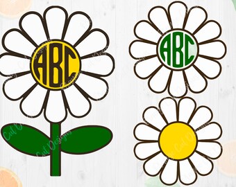 Daisy Svg, Daisy Monogram SVG, Flower SVG, Flower monogram, Daisy Cutfiles, eps, dxf, png files. Flower Daisy clipart, Flower monogram svg