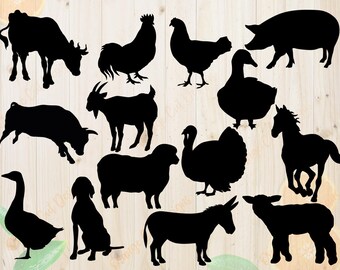 Farm animals Svg, Animals silhouette cut files, Horse svg, Cow svg, Turkey svg, Pig svg, Goose svg, Goat svg, Donkey svg, eps, png clipart