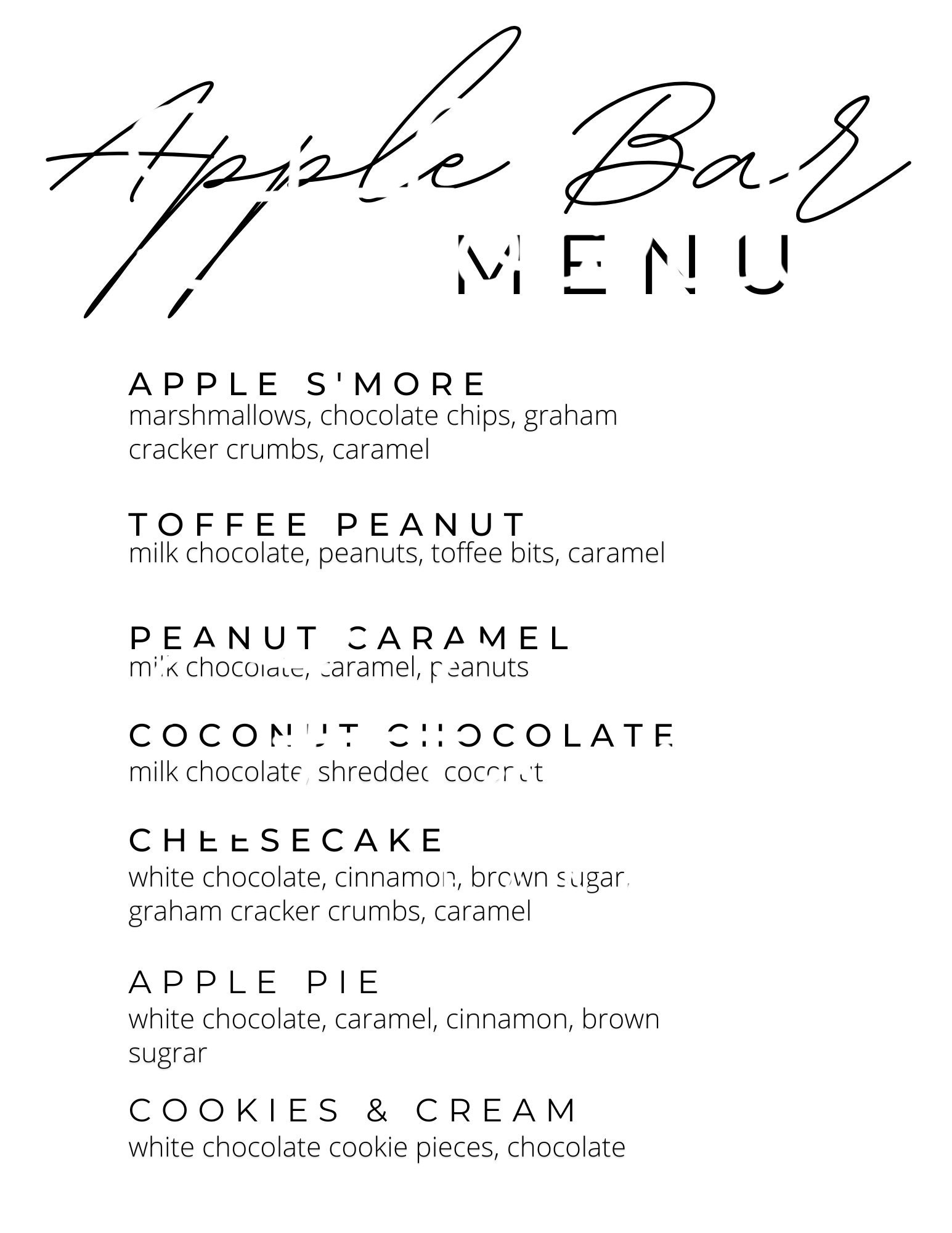 PTO PTA Apple Bar Menu Caramel Apple Staff Appreciation Food Menu Teacher Meal Teacher