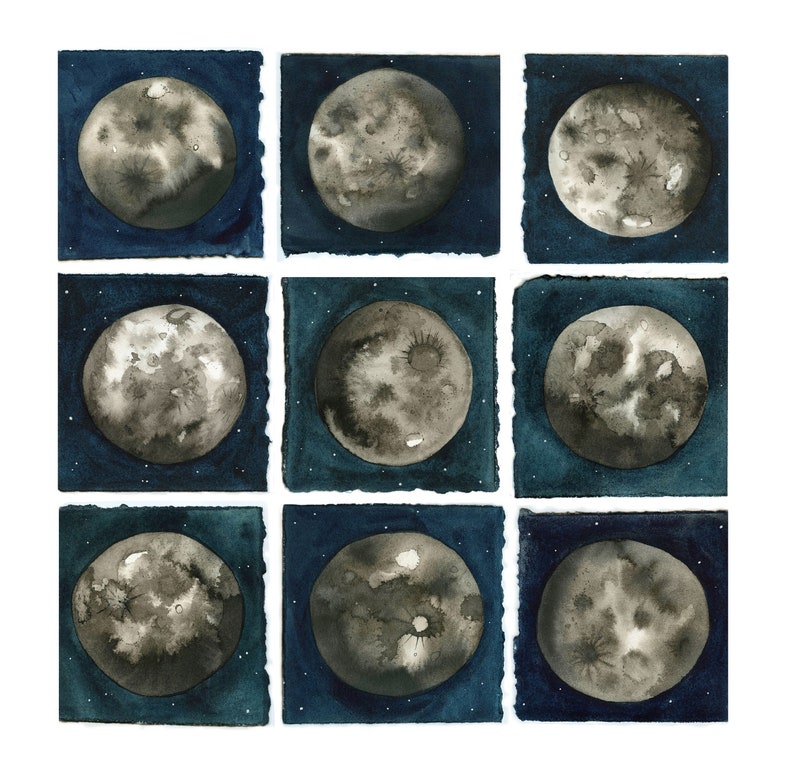 Natural Moon Variations Original Mini Moon Watercolours - Etsy