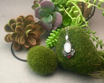 Rainbow Moonstone and Garnet set in Sterling Silver