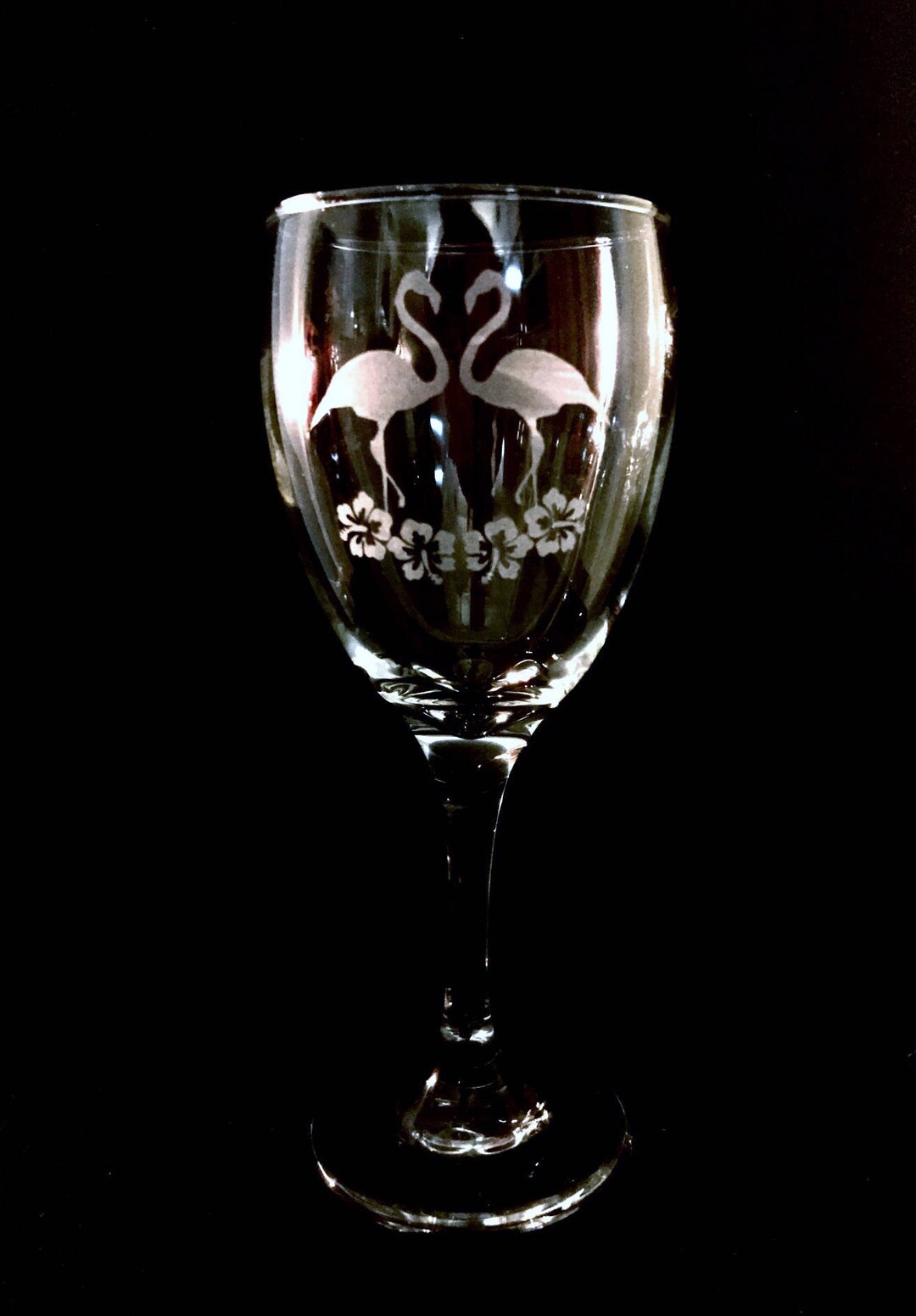 10.5oz Hand Etched Flamingos & Hibiscus Stemmed Wine Glass Etsy