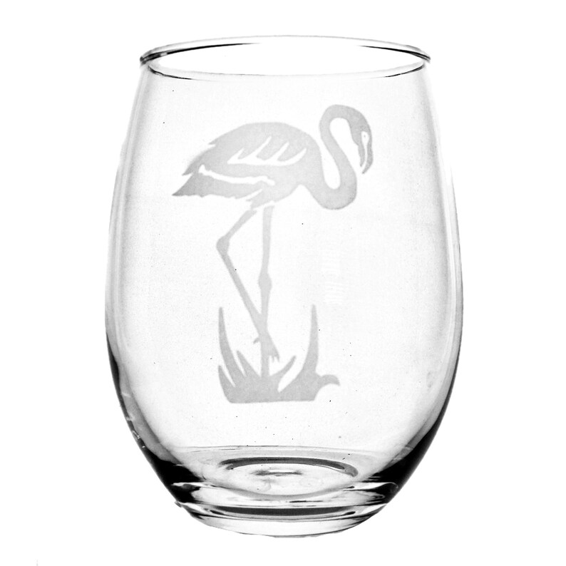 Hand Etched Flamingo 15oz Stemless Wine Glass Etsy