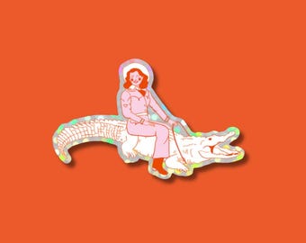 Sticker western alligator cowgirl pailleté