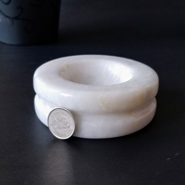 White Onyx Crystal Stand | Medium Stone Sphere Holder or Incense Burner | Unique Marbling Natural Onyx