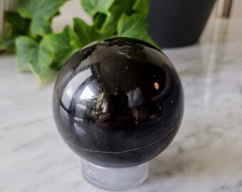 Small Black Tourmaline Crystal Ball | Natural High Quality Gemstone Sphere | Energy Protection Stone | EMF Blocker | Grounding Crystals