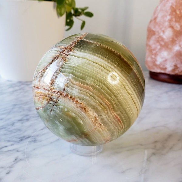 XL Green Onyx Crystal Ball | Polished Green Rainbow Onyx Sphere | Unique Natural Onyx Stone Sphere | Energy Healing Tool