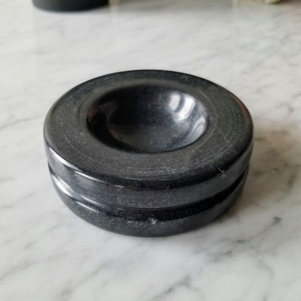 Black Onyx Crystal Stand | Medium Stone Sphere Holder or Incense Burner | Unique Marbling Natural Onyx