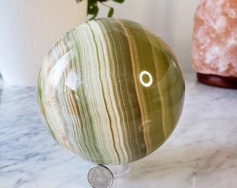 XL Rainbow Onyx Crystal Ball | Polished Green Rainbow Onyx Sphere | Unique Natural Onyx Stone Sphere | Energy Healing Tool