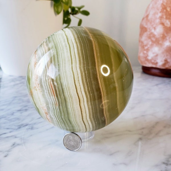 XL Rainbow Onyx Crystal Ball | Polished Green Rainbow Onyx Sphere | Unique Natural Onyx Stone Sphere | Energy Healing Tool