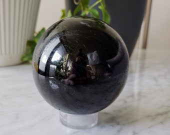 Black Tourmaline Crystal Ball | Medium Black Gemstone Spheres | Energy Protection Stone | EMF Blocker | Grounding Crystals | Root Chakra
