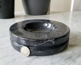 XL Black Onyx Crystal Stand | Stone Sphere Holder or Incense Burner | Unique Marbling Natural Onyx