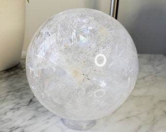 5 Inch Clear Quartz Crystal Ball | Giant Natural Quartz Sphere | Divination Gemstone Scrying Tool | Energy Clearing Chakra Clearing Stone