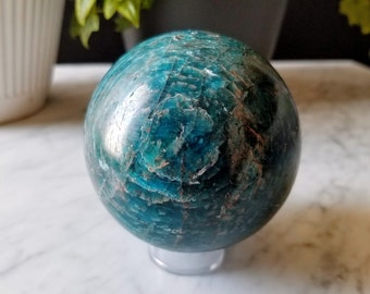 Blue Apatite Crystal Ball | Large Gemstone Sphere | Psychic and Witchcraft Tools | Reiki Healing Stone | Altar Decor | Meditation Crystal