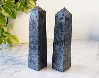 Large Hematite Obelisk Tower Point | Natural Hematite Stone | Genuine Grey Silver Crystal Mineral | EMF and Energy Protection Tool