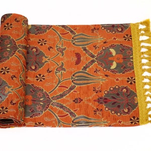 Turkish Table Runner Floral Collection Oriental Table Runner Decorative Table Throw Handmade Rusty Colour High Quality Tassles