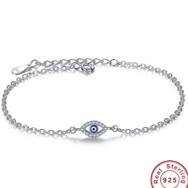 Quality 925K Sterling Silver Evil Eye Blue Turkish Greek Mati Nazar Bracelet Handmade Women Jewellery Lucky Eye Protection