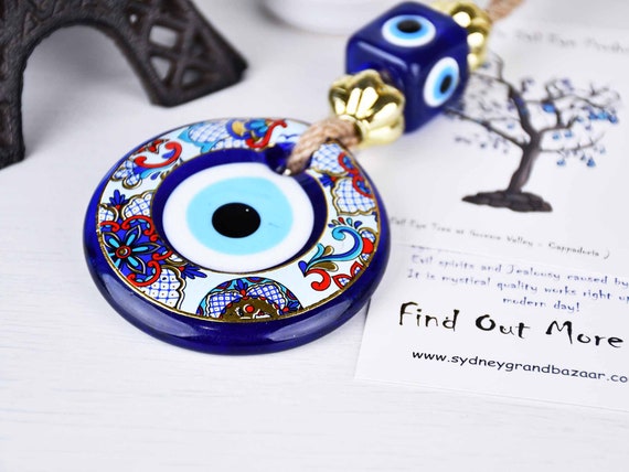 Turkish Greek Mati Eye Blue Glass Evil Eye Amulet Hamsa Hand Wall Hanging