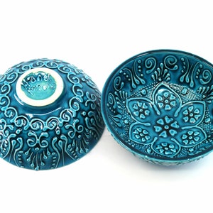 Turkish Ceramic Bowls Firuze Collection Handmade Hand Painted Turkish Pottery Mezze Bowl, Mezze Serving Bowl Set Decorative Bowls Firuze