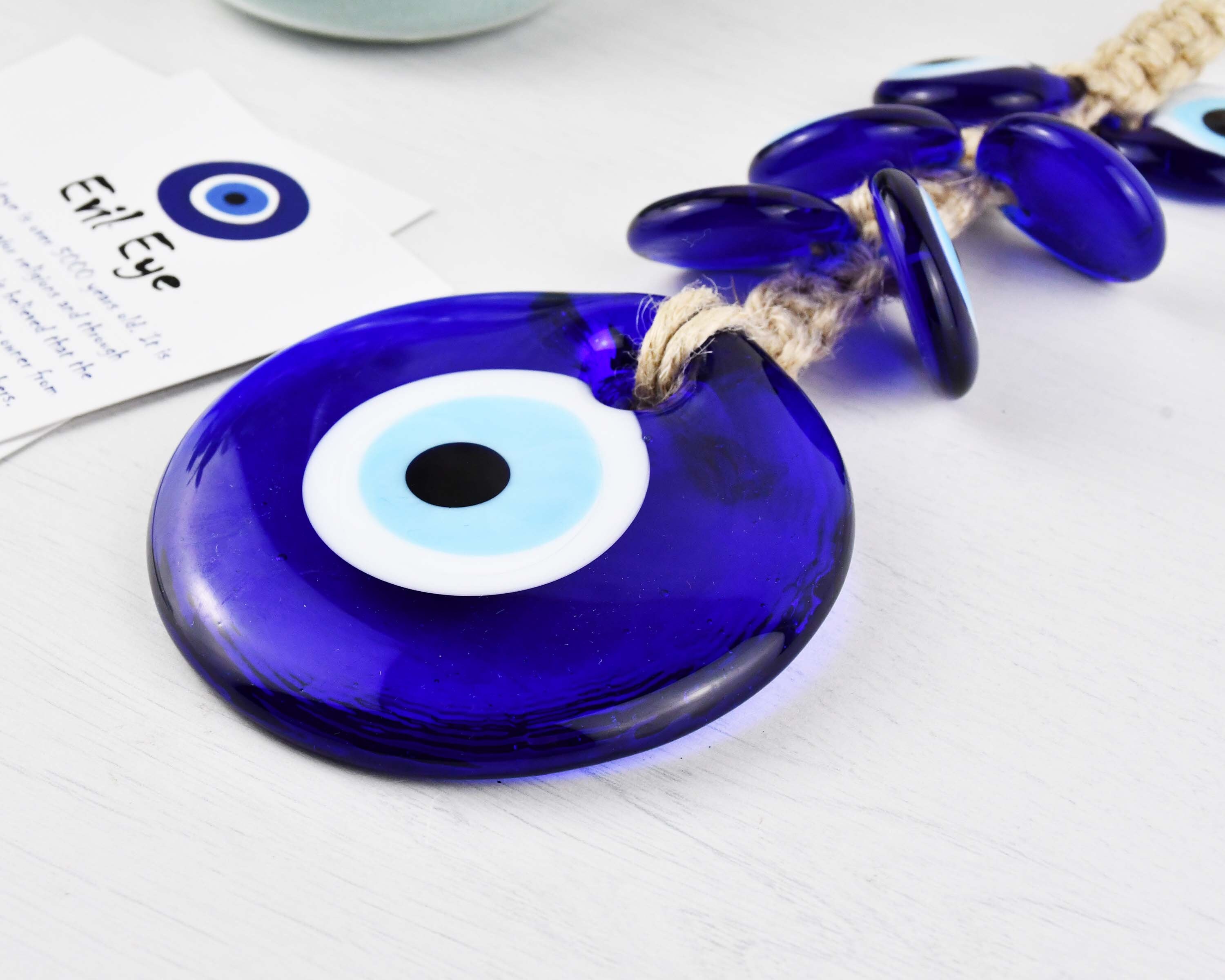 Turkish Greek Mati Eye Blue Glass Evil Eye Amulet Hamsa Hand Wall Hanging  Large 13cm Glass With 6 Small Evil Eye Glass -  Denmark