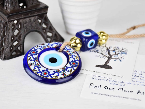 Turkish Greek Mati Eye Blue Glass Evil Eye Amulet Hamsa Hand Wall Hanging 