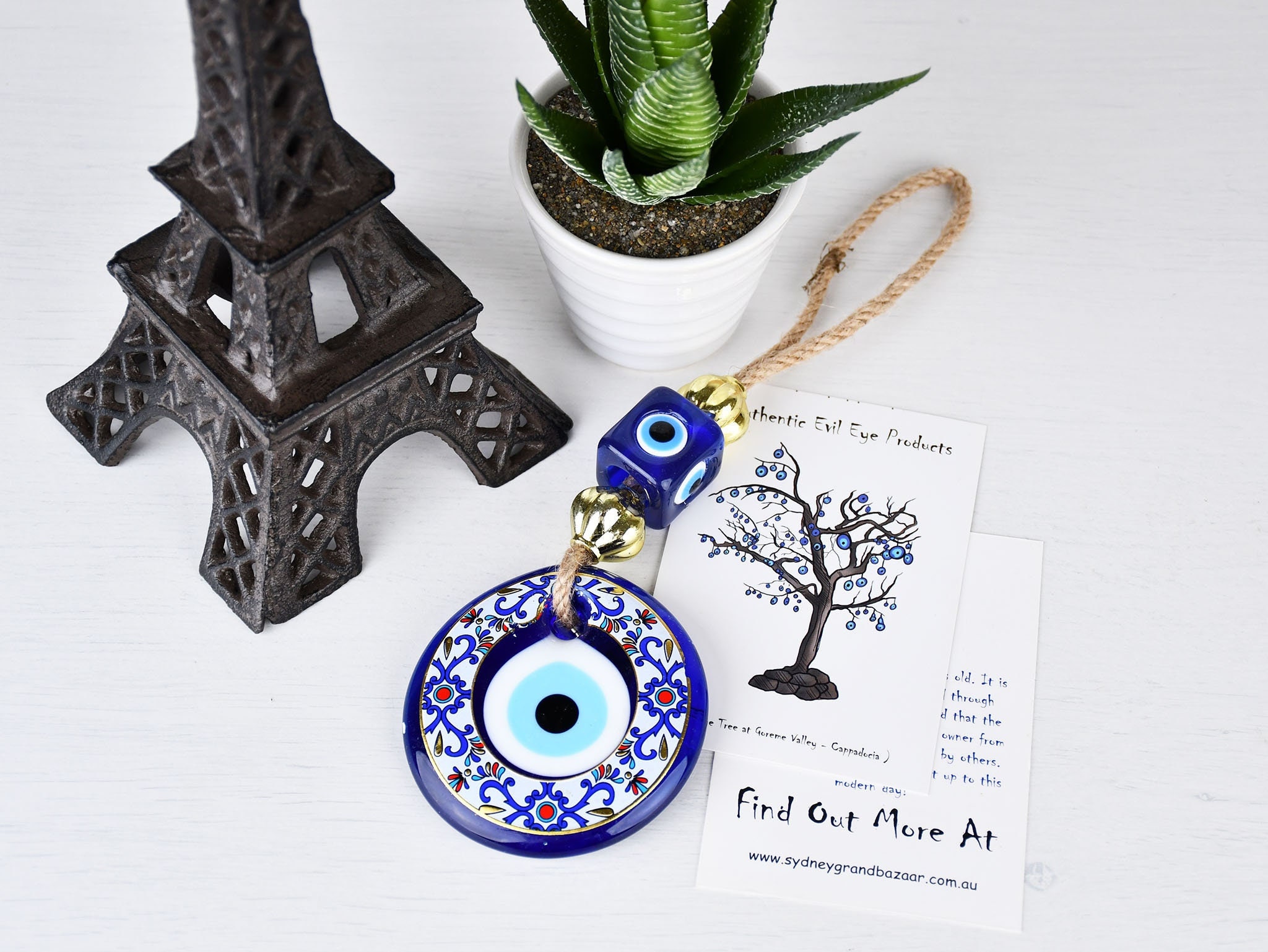 Turkish Greek Mati Eye Blue Glass Evil Eye Amulet Hamsa Hand Wall Hanging 