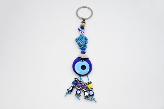 Good Luck Charm Blue Evil Eye 3 Turtles Nazar Amulet Keyring Keychain