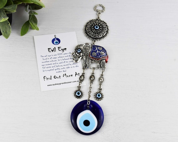 Turkish Evil Eye Glass Greek Mati Eye Nazar Amulet Protection Good Luck  100% Authentic Handmade Elephant Design Home Decor