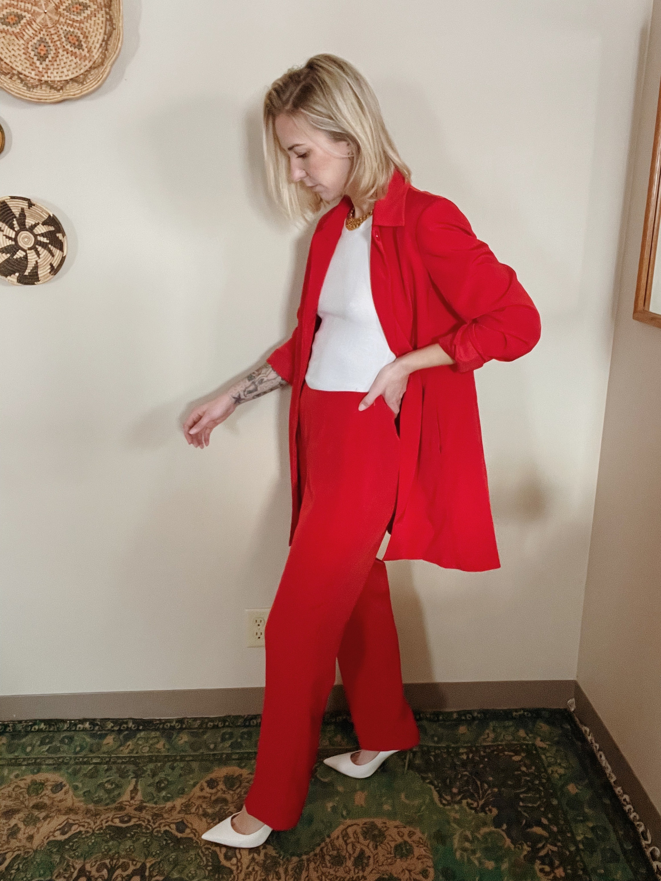 Womens Red Pant Suit 