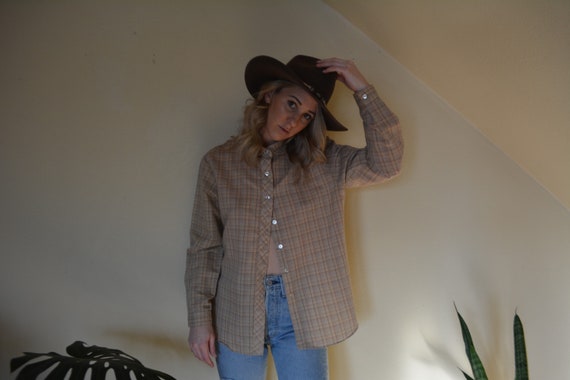 Vintage Tan Checked Blouse - image 3