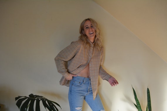Vintage Tan Checked Blouse - image 2
