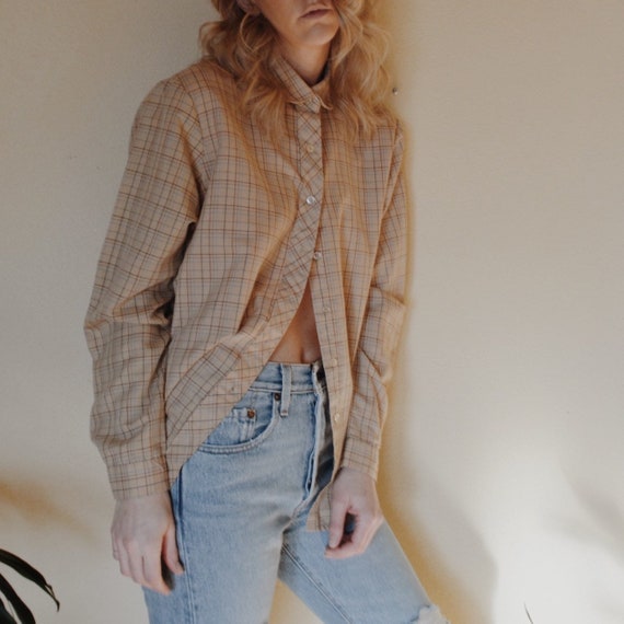 Vintage Tan Checked Blouse - image 1