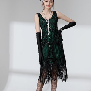 Women's Flapper Dress 1920s V Neck Beaded Fringed Dress Great Gatsby Dress