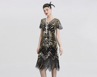 Women's 1920's Vintage Gatsby Bead Sequin Art Deco Flapper Dress