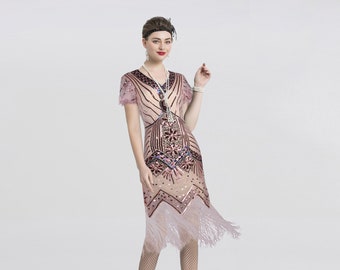 Women's 1920's Vintage Gatsby Bead Sequin Art Deco Flapper Dress