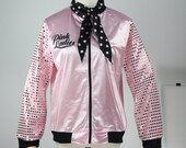 Retro Classic 1950s Women Sequins Pink Ladies Long Sleeve Tops Jacket Halloween Fancy Costume with Polka Dot Scarf