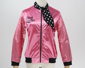 1950s Pink Ladies Sequin Long Sleeve Jacket With Polka Dot Scarf