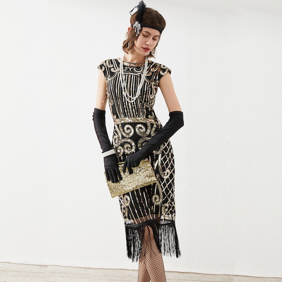 1920s Lentejuelas Gatsby Flapper Estilo de vestido Art Etsy España