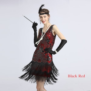 Retro 20s 30s Flapper Sequin Fringed Cocktail Party Dress Dance Costume Lined 