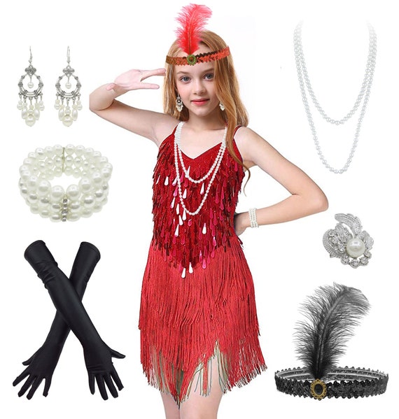 Filles Années 1920 Flapper Roaring 20s Dress Gatsby Sequin Dance