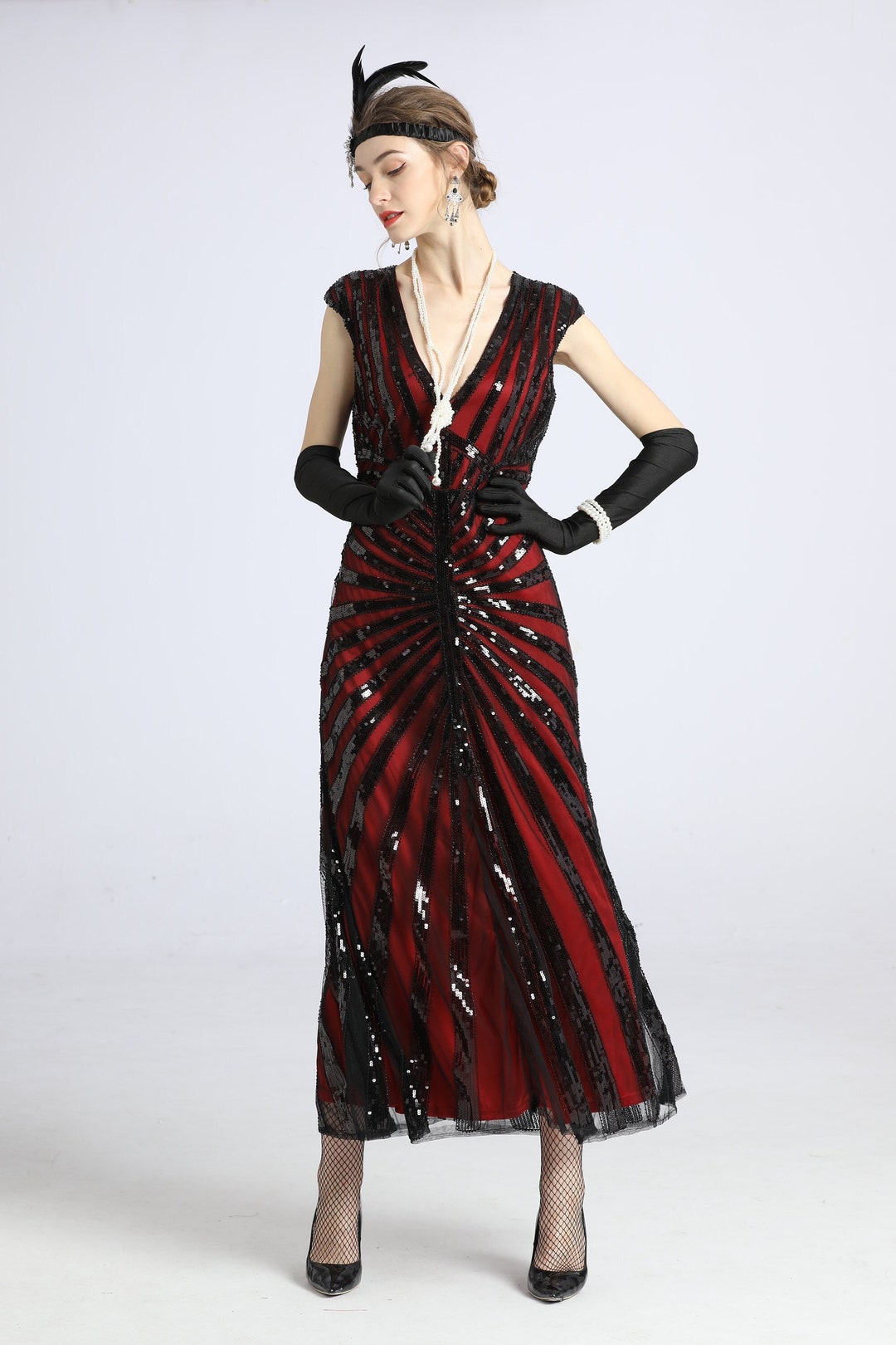 Femme 20s Black Flapper Dress Gatsby Fancy Dress Costume