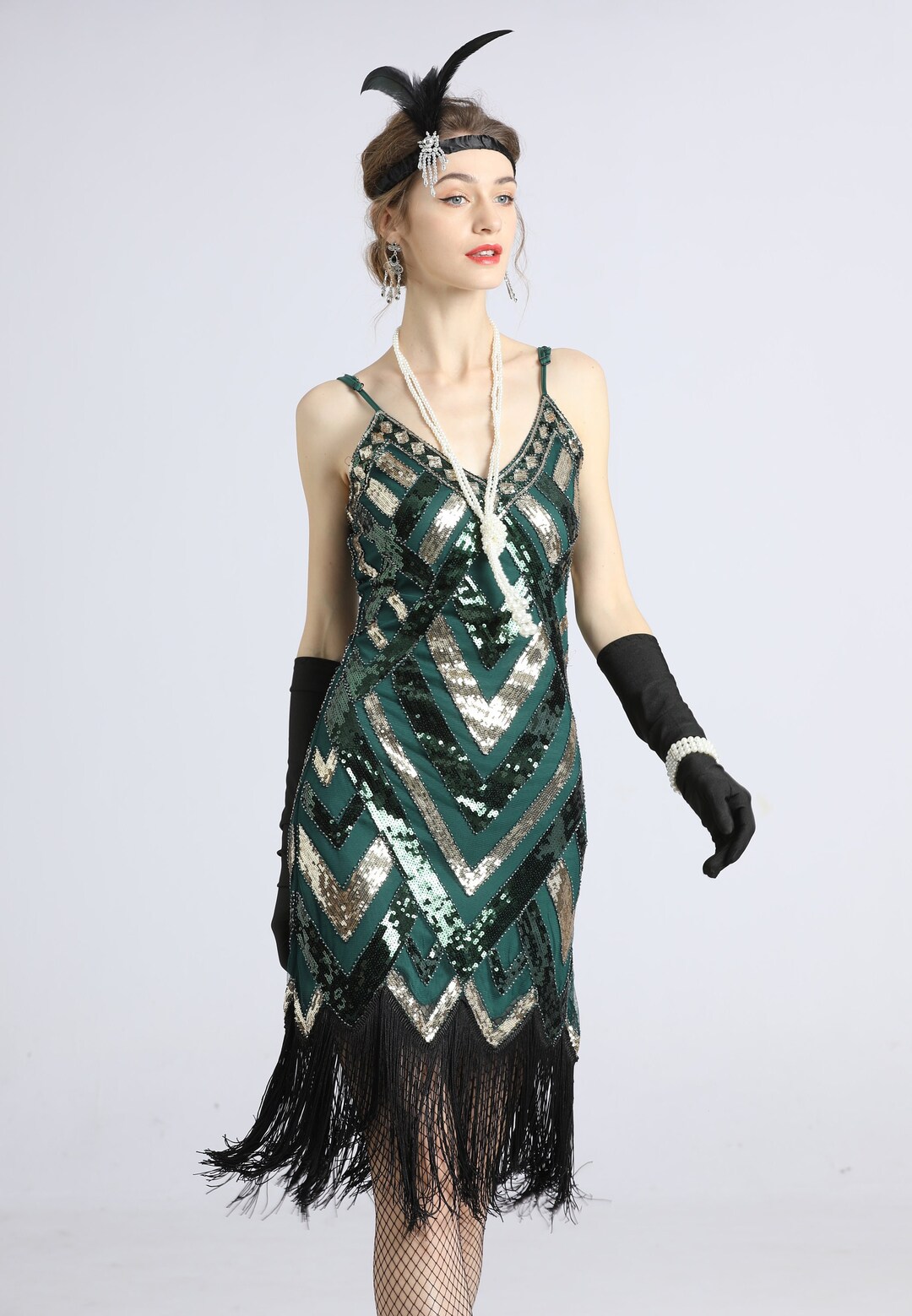Women's 1920s Flapper Dress V Neck Slip Dress Roaring 20s - Etsy