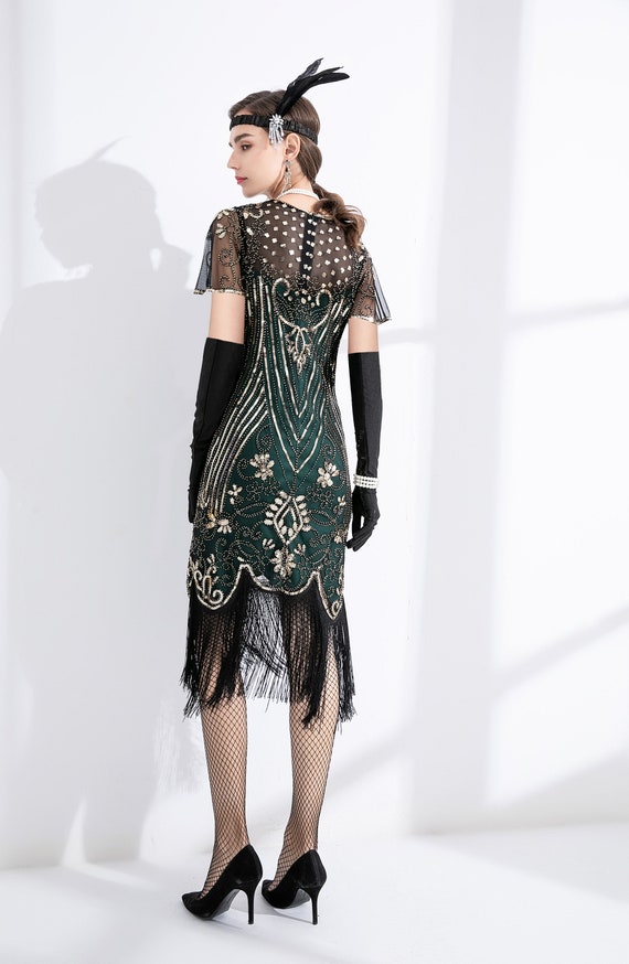  1920s Flapper Dress Roaring Great Gatsby Costume Dress w/accessories  set : Clothing, Shoes & Jewelry