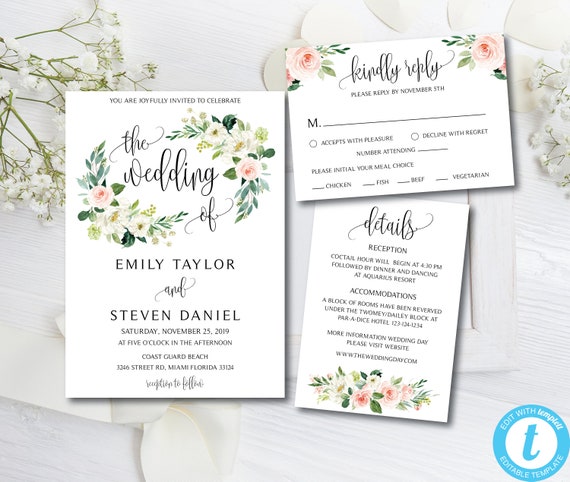 Burgundy Boho Wedding Invitation Set Template Kit Rsvp Details