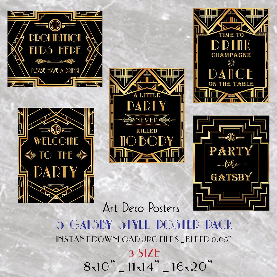 Printable Gatsby 5 Poster Pack Printable Wedding & Birthday - Etsy